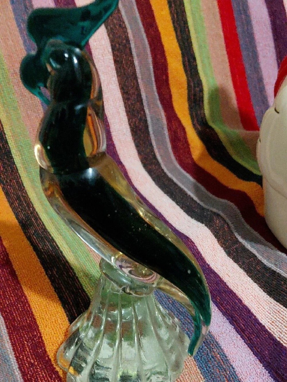 Glass Parrot Figurine - Green Decorative Bird